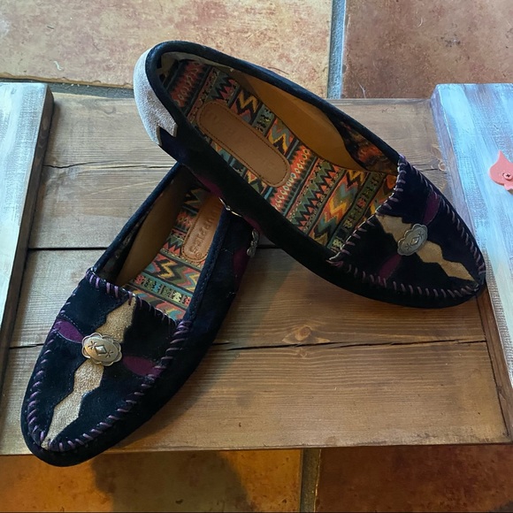 Aztec Western Boho Suede Hush Puppies Loafers Sz 8.5 - Picture 3 of 12